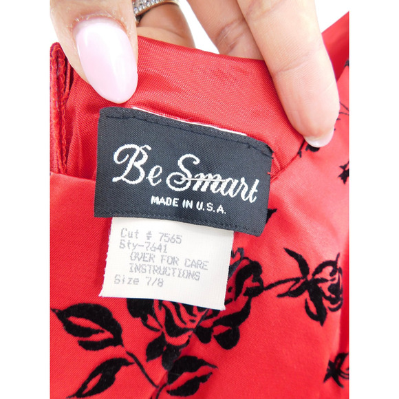 VTG Be Smart‎ Red Floral Print Slinky Stretch Maxi Dress Size 7/8 Darkromantic - Picture 4 of 5